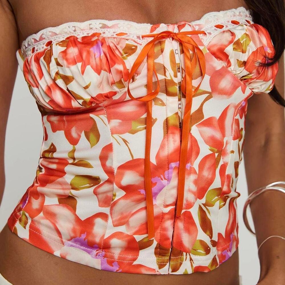 Orange and white floral corset